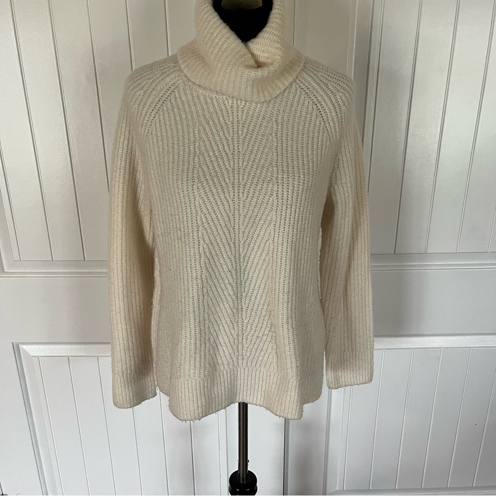 Madewell Cream Ivory Cotton Wool Turtleneck Knit Pullover Sweater - Medium